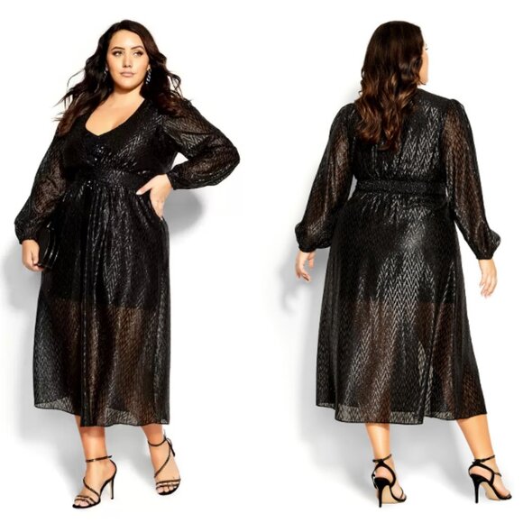 NWT CITY CHIC Chloe Jacket Maxi Metallic Sparkle Flared in Black Size XL/22 - Picture 1 of 9